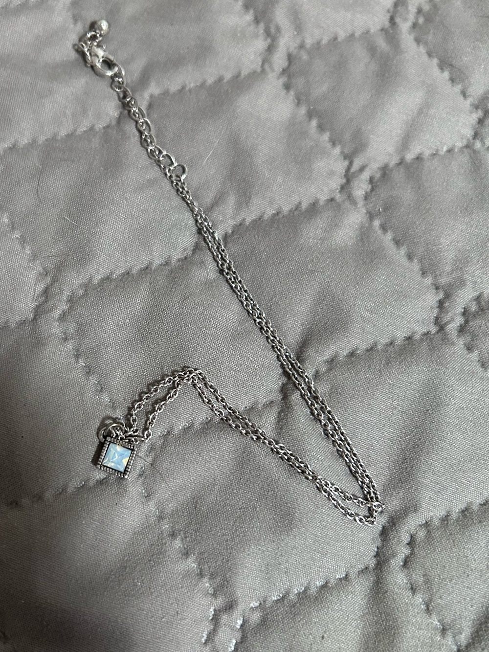 Silver Blue Square Pendant Necklace - Women Jewelry